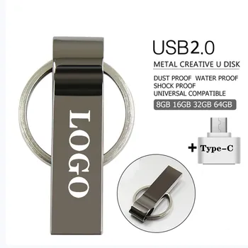 USB-Накопитель Металлический USB Флэш-накопитель Type-C Pen Drive 4GB 8G 16GB 32GB 64GB Флешка Реальной Емкости USB-накопитель с ЛОГОТИПОМ