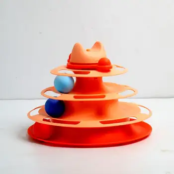 Игрушка с поворотным шариком, 4-слойная Забавная игрушка для кошек, Тарелка для развлечения кошек, Интерактивная Вращающаяся Обучающая тарелка
