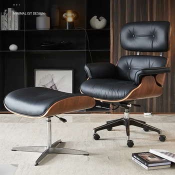 Офисное кресло из Скандинавской кожи, Современный Подъемный Поворотный Компьютерный стул, Минималистичный Домашний кабинет, кресло с мягкой спинкой, Офисная мебель