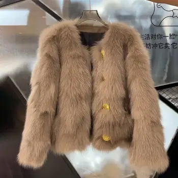 2022 Зимнее Новое Теплое пальто из искусственного меха, Женская модная куртка из лисьего меха, Свободная Толстая верхняя одежда, Женское плюшевое пальто, Элегантные Пушистые пальто