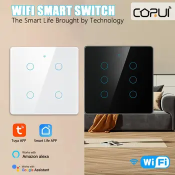 CORUI Tuya WIFI 4/6 Gang Smart Switch Бразилия 4X4 Сенсорный выключатель света Smart Life Пульт дистанционного управления Поддержка Alexa Google Home