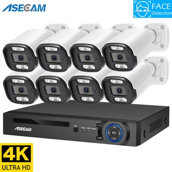 8-Мегапиксельная Камера безопасности 4K Система распознавания лиц Аудио POE NVR Комплект Видеонаблюдения Цветного ночного видения Наружное Домашнее Видеонаблюдение