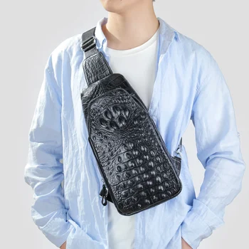 Мужская нагрудная сумка через плечо, уличная сумка для мужчин с рисунком крокодиловой кожи, Мужская сумка через плечо, Мужская нагрудная сумка из натуральной кожи